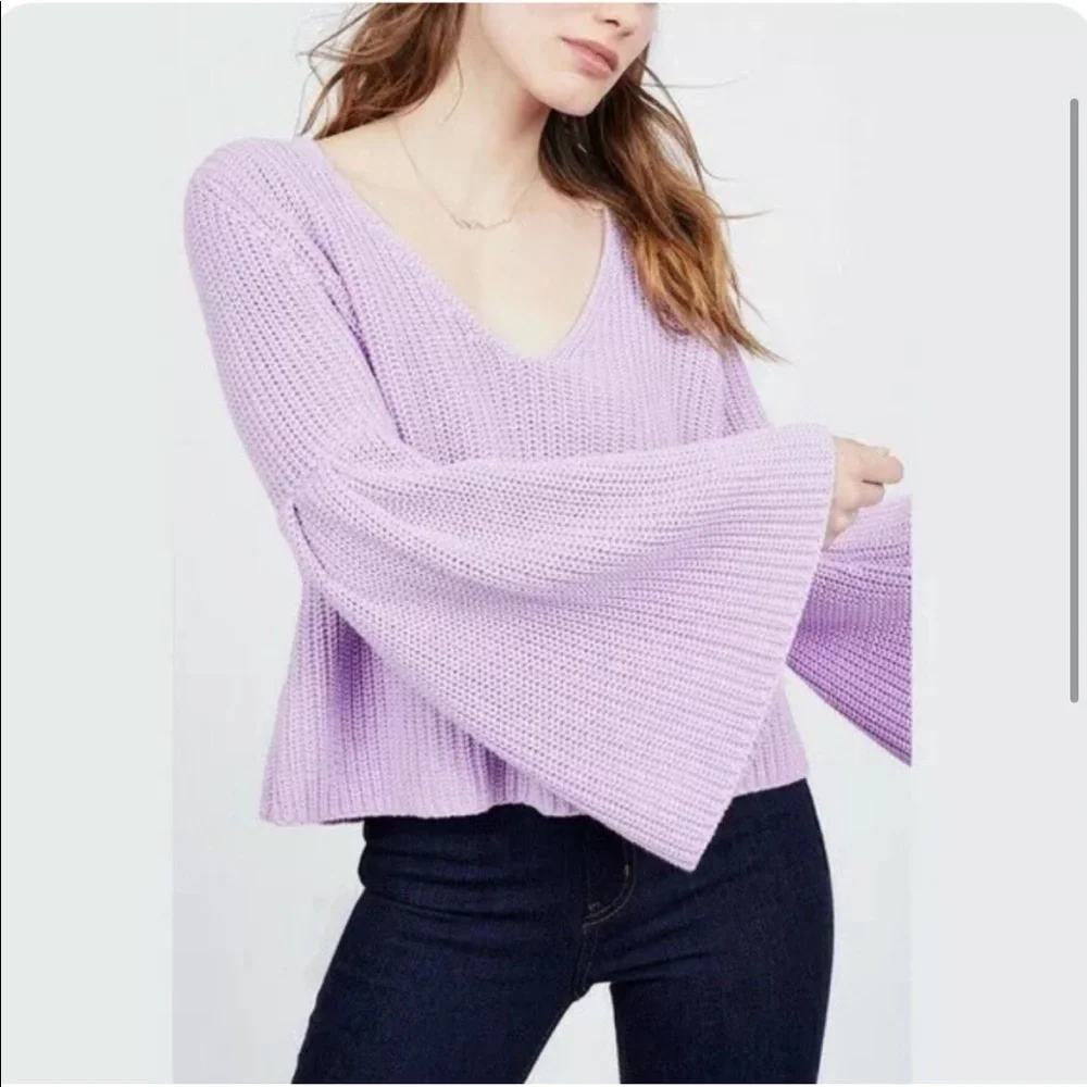 Free People Damsel Bell Sleeve Cropped Sweater Oversized - Picture 6 of 6